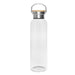 Miani Glass Bottle - A drink bottle in clear glass with a wooden and metal cap. It features a handle for carrying.