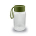 Kyoto Glass Bottle - A drink bottle made of clear glass with a green silicone lid and handle. It features a simple, modern design.