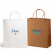 Paper Shopping Bag - Two paper shopping bags, one white with a logo and the other brown with a logo, featuring sturdy handles.