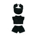 Plush Doll Racing Suit Set (15–17cm Doll) - A black plush doll racing suit set featuring a visor, short-sleeved polo, and shorts, suitable for 15–17cm dolls.