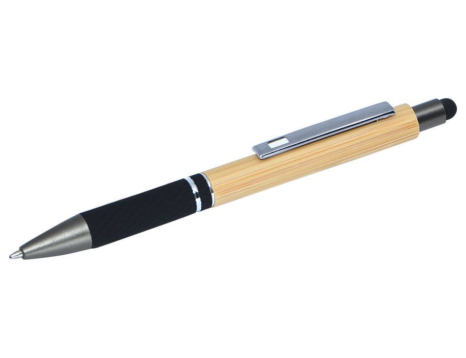 Vista Bamboo Stylus Pen - A bamboo stylus pen with a sleek design, featuring a black grip and a metallic clip.