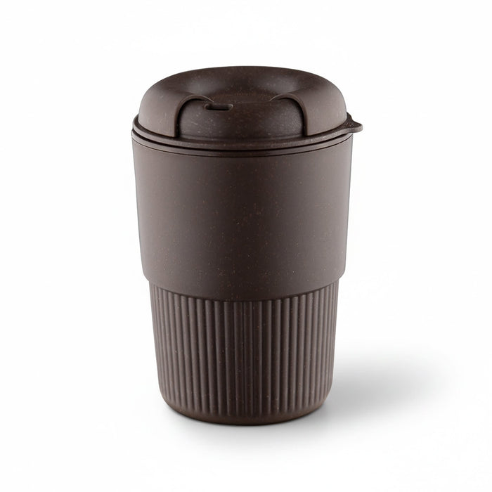 Ecco Kuppa – EcoBlend - A drink bottle in a dark brown colour with a ribbed design and a secure lid. Features a branding logo.