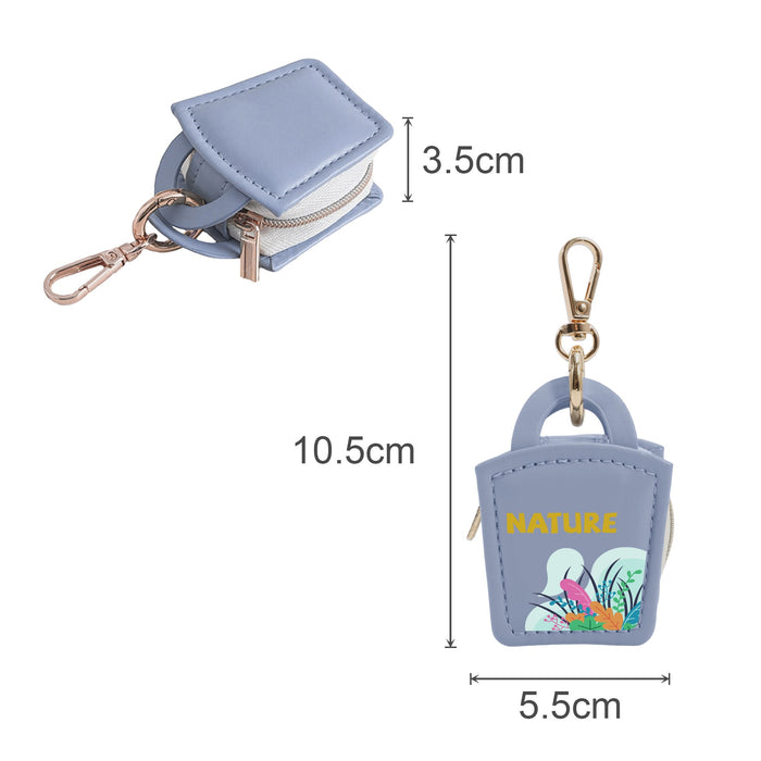 Mini PU Leather Jewellery Box - A mini PU leather jewellery box in light blue with a gold clip and floral design, featuring a logo.
