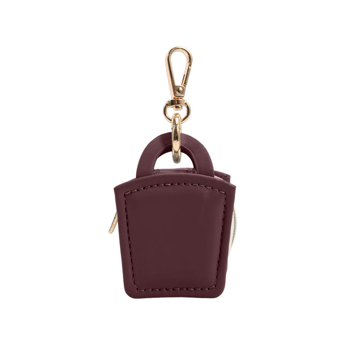Mini PU Leather Jewellery Box - A mini PU leather jewellery box in a deep burgundy colour with a gold-tone clip and zipper closure.
