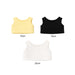 Plush Doll Basic Tank Top - A set of three basic tank tops in yellow, black, and white, displayed in varying sizes with labels underneath.