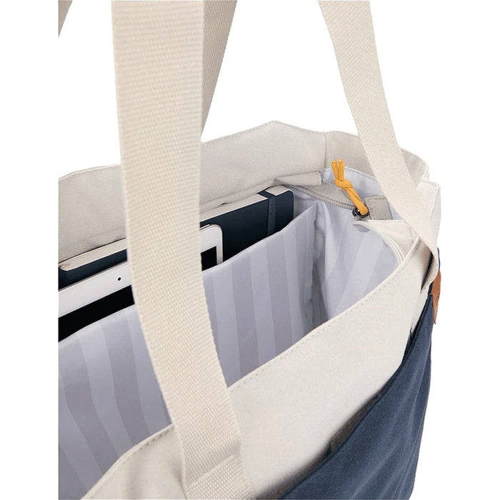 Field & Co.® Parks 16" Computer Work Tote - A navy and cream tote bag with a striped interior, featuring straps and an interior pocket for storage.