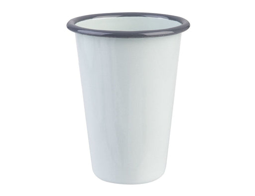 Falcon Enamel 425ml 8cm Tumbler - A drink bottle featuring a white enamel finish with a dark rim, 425ml and 8cm in height. It has a logo.