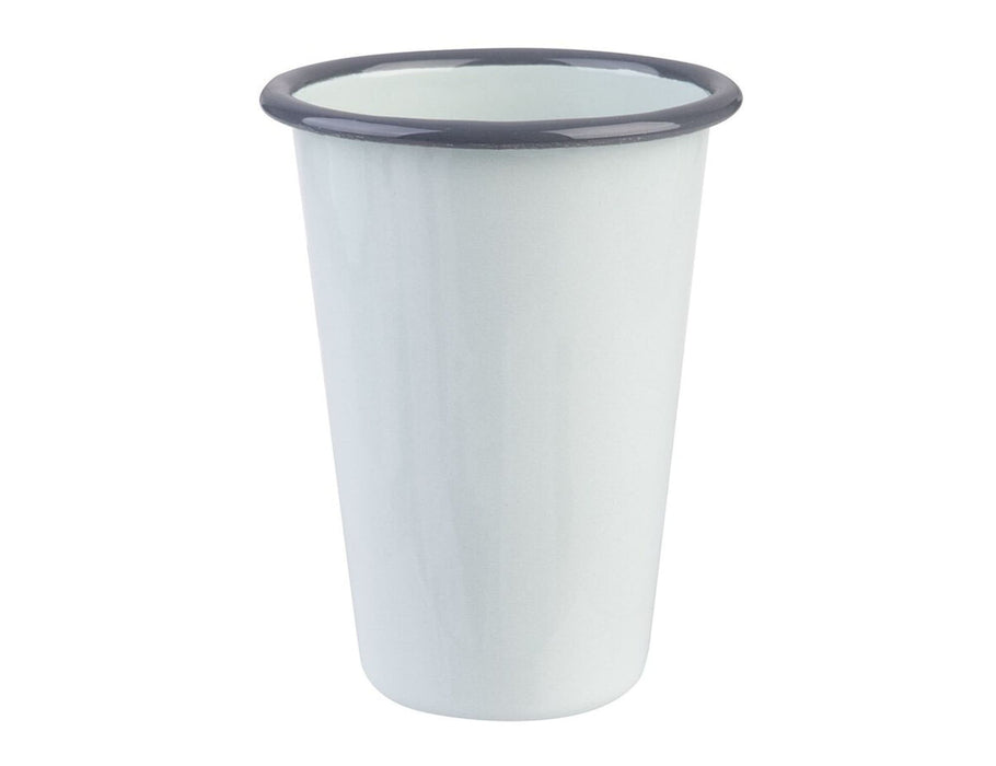 Falcon Enamel 425ml 8cm Tumbler - A drink bottle featuring a white enamel finish with a dark rim, 425ml and 8cm in height. It has a logo.
