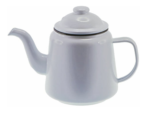 Falcon Enamel 950ml 12cm Teapot - A light grey enamel teapot with a spout and a lid, featuring a handle and a logo.