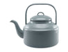 Falcon Enamel 2L 18cm Tea Kettle - A grey enamel tea kettle with a round body, a lid, and a handle for pouring. It features a spout and has a logo.
