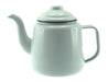 Falcon Enamel 1.5L 14cm Teapot - A light grey enamel teapot with a curved spout and a lid, featuring a sturdy handle and a glossy finish.