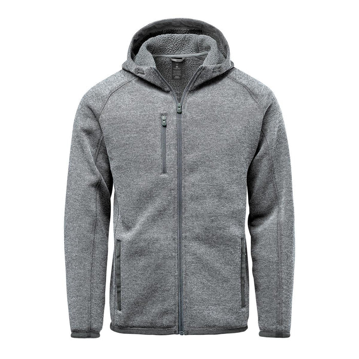 Men's Avalante Full Zip Fleece Hoody - A grey full zip fleece hoody with a hood and zippered pockets, featuring a logo on the chest.