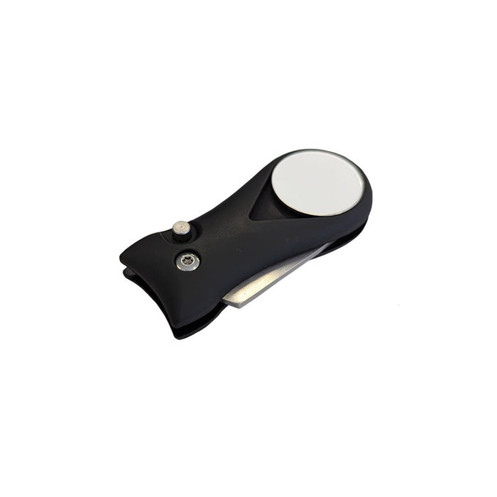 Flick Fork Pitch Repairer With 25mm Ball Marker - A black flick fork pitch repairer with a 25mm ball marker attached, featuring a sleek design.