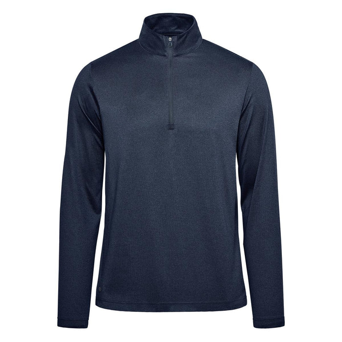 Men's Volante H2X-DRY 1/4 Zip Pullover - A dark navy men's pullover featuring a 1/4 zip, long sleeves, and a logo on the front.