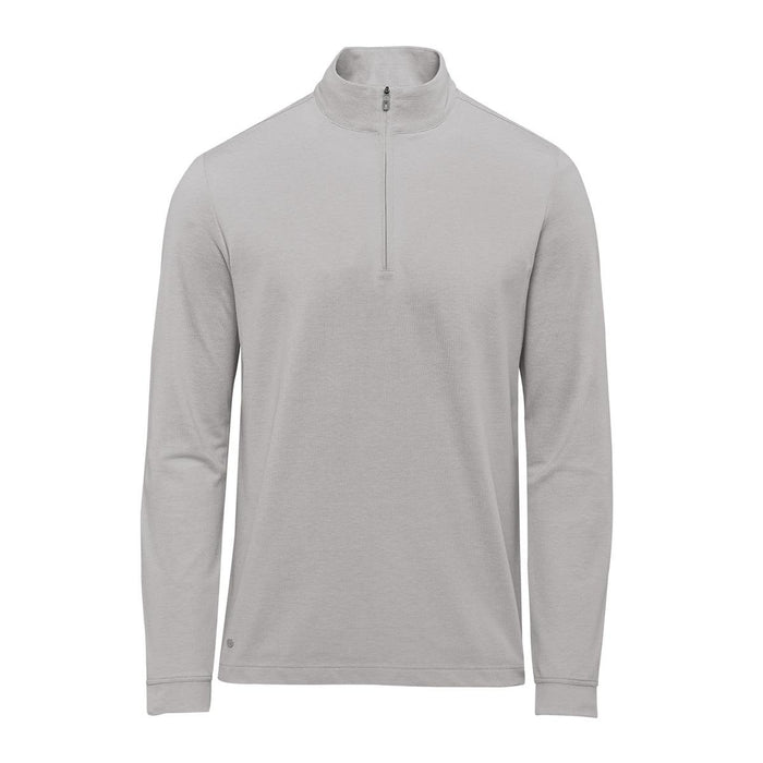 Men's Sonora 1/4 Zip Pullover - A light grey men's pullover featuring a 1/4 zip and long sleeves, with a small logo on the side.