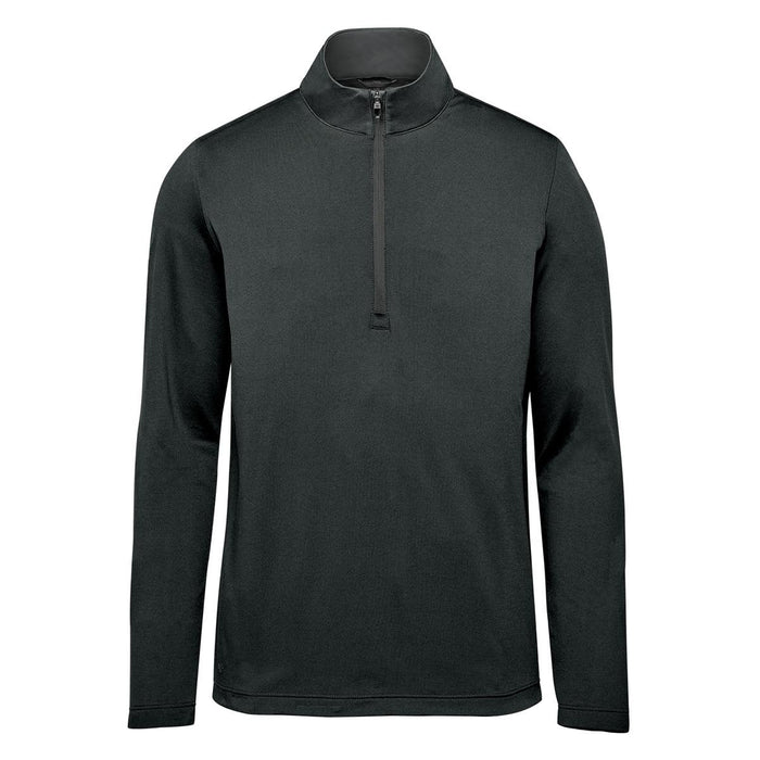Men's Zermatt 1/4 Zip Pullover - A black men's pullover featuring a 1/4 zip and long sleeves, with a logo on the design.