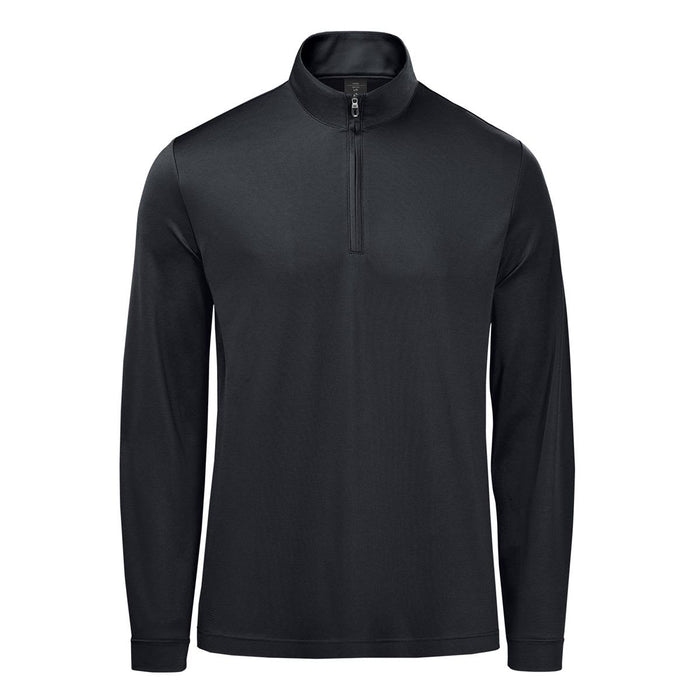 Men's Monterey 1/4 Zip Pullover - A black men's pullover with a 1/4 zip and long sleeves, featuring a branding logo.