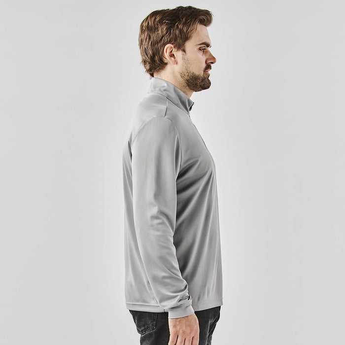 Men's Monterey 1/4 Zip Pullover - A light grey 1/4 zip pullover for men, featuring a sleek design and a logo on the chest.