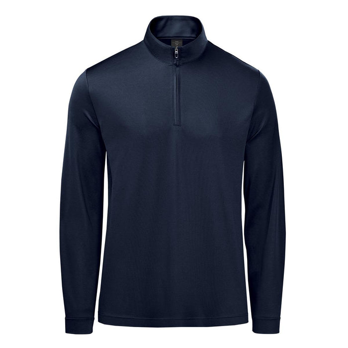 Men's Monterey 1/4 Zip Pullover - A navy blue men's pullover featuring a 1/4 zip collar and long sleeves, with a logo on the chest.
