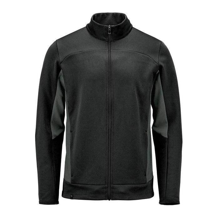 Men's Appaloosa Knit Jacket - A black and dark grey men's knit jacket with a full zip and high collar, featuring logo branding.