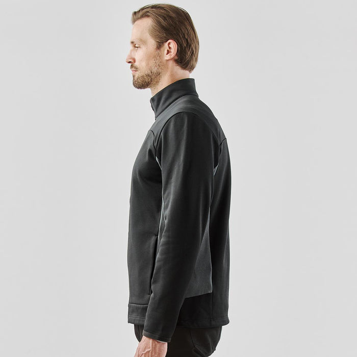 Men's Appaloosa Knit Jacket - A men's Appaloosa knit jacket in black, featuring a high collar and a sleek fit. It has a logo on the side.