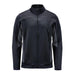 Men's Appaloosa Knit Jacket - A black knit jacket with a zip front, featuring contrasting panel details and a high collar. It has a logo on the design.