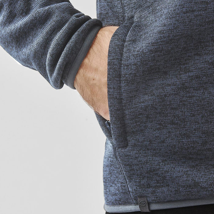 Men's Yosemite Full Zip Fleece Jacket - A grey polar fleece jacket featuring a side pocket and a fitted design at the cuffs. It has a logo on the hem.