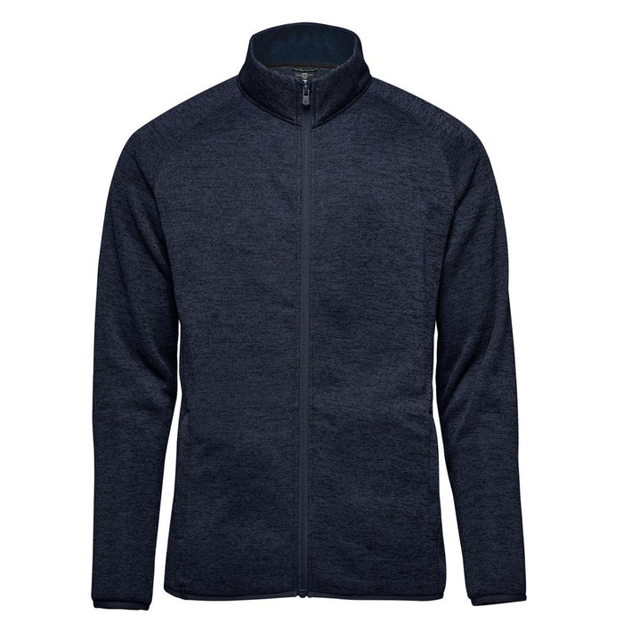 Men's Yosemite Full Zip Fleece Jacket - A full zip fleece jacket in navy blue featuring a high collar and a visible zipper. The jacket has a logo.