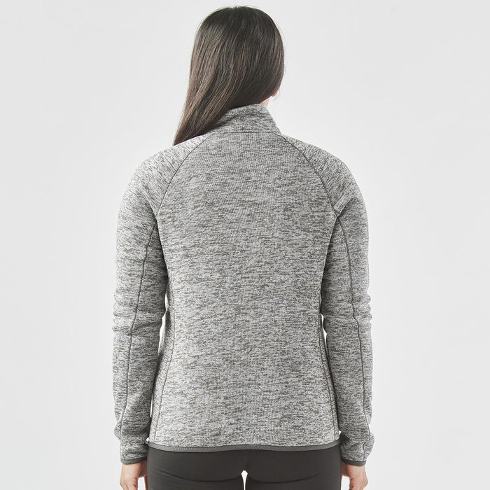 Women's Yosemite Full Zip Fleece Jacket - A women's full zip fleece jacket in grey, featuring a textured design and a high collar, with a visible logo.