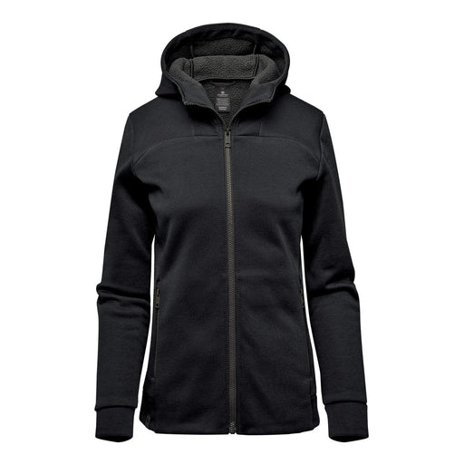 Women's Antares Performance Hoody - A women's black Antares Performance Hoody with a zip front and hood, featuring a soft inner lining.