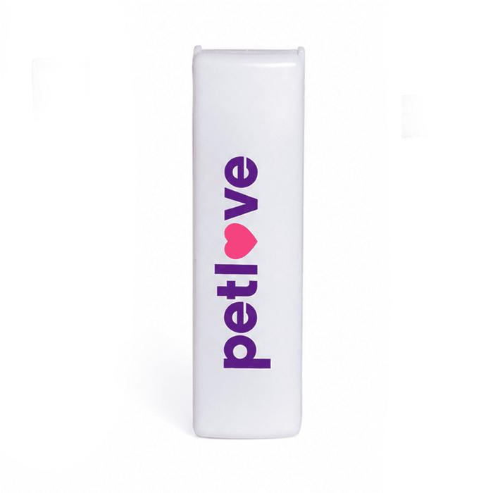 Stick n Roll Lint Remover - A white lint remover with a logo featuring the words "petlove" in purple and a heart icon.