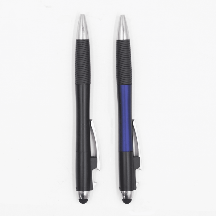 The Ironhide Pen - Two retractable pens in black and blue with silver accents and textured grip, featuring a logo.
