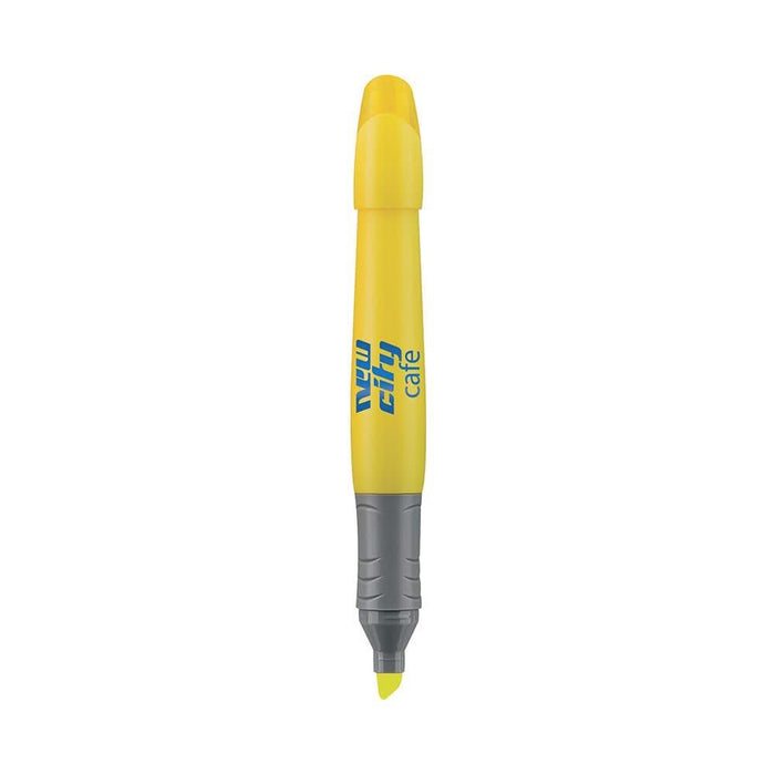 Brite Liner Grip Xl Pen - A yellow highlighter pen with a grey grip, featuring a logo on its side.