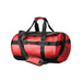 Nautilus Waterproof Duffle 35 - A red waterproof duffle bag with black accents, featuring carrying handles and a shoulder strap. It has a logo.