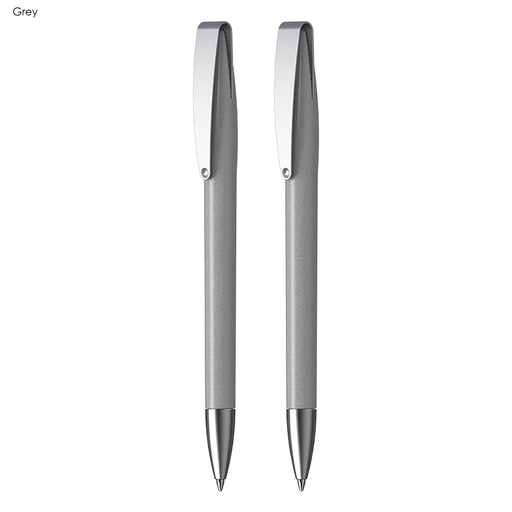 Executive COBRA Metallic MM Gift Set - A gift set featuring two grey metallic pens with sleek silver accents and a branding logo.