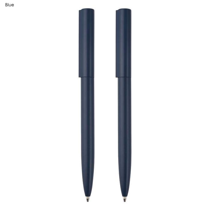 Valorias Elite Pen Gift Set - A navy blue metal pen gift set featuring two sleek pens, each with a stylish design and a logo.
