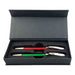 ARCA Luxe Pen Gift Set - A gift box containing two plastic pens, one red and one green, with silver accents. The box has a sleek design and a logo.