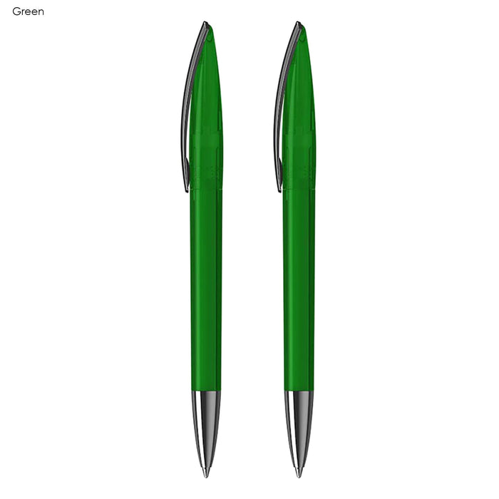 ARCA Luxe Pen Gift Set - A green pen gift set featuring two plastic pens with silver accents and a branding logo.