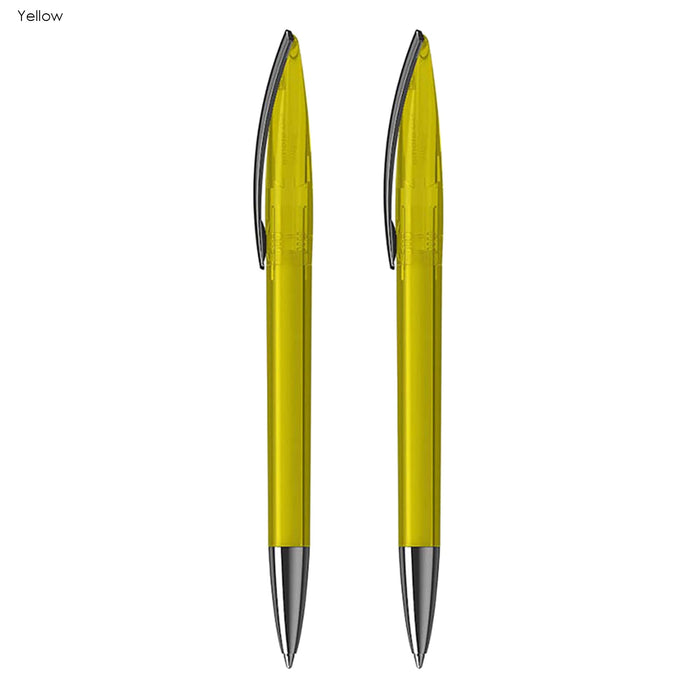 ARCA Luxe Pen Gift Set - A set of two yellow plastic pens with silver accents and a branding logo on the barrel.