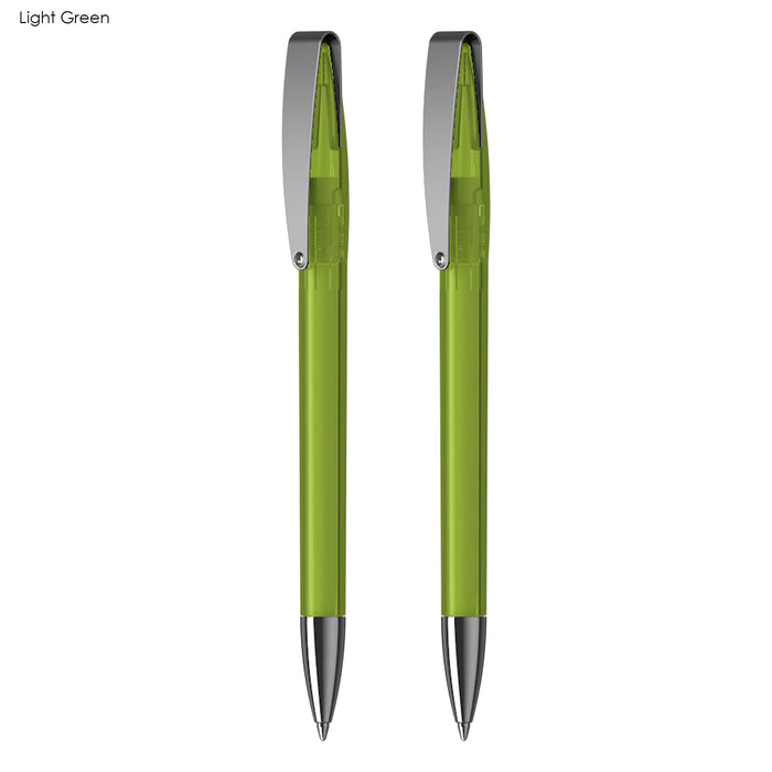 COBRA MM Deluxe Pen Gift Set - A set of two light green pens with silver clips, featuring a smooth, transparent design and pointed tips.