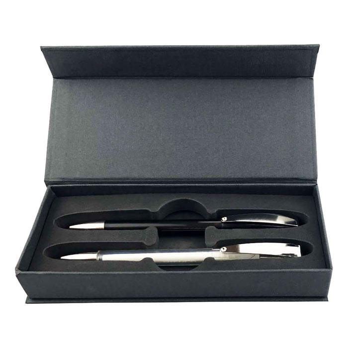 COBRA MM Deluxe Pen Gift Set - A pen gift set featuring two pens in a sleek black case, with a logo on the interior.