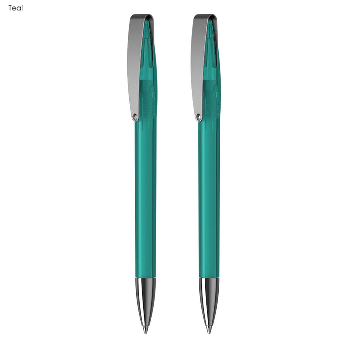 COBRA MM Deluxe Pen Gift Set - A teal pen set featuring two matching pens with silver accents and clips, presented in a gift set.