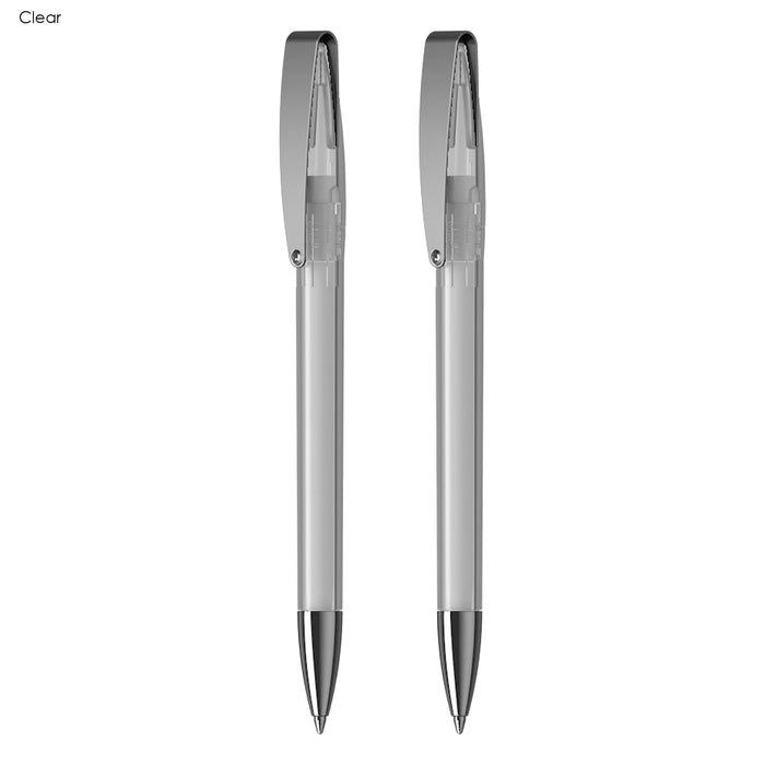 COBRA MM Deluxe Pen Gift Set - A set of two clear pens with silver accents and clips, presented in a sleek design.