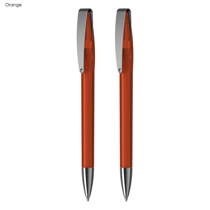 COBRA MM Deluxe Pen Gift Set - A set of two orange pens with silver accents and clips. Includes branding details.