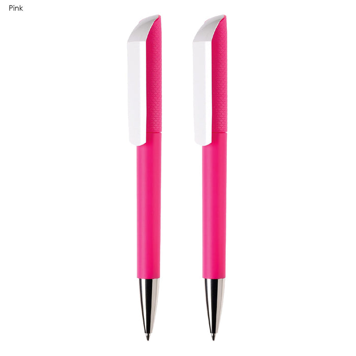 FLOW Infinite Pen Gift Set - A pink pen gift set featuring two pens with white accents and a silver clip. The set is packaged together.