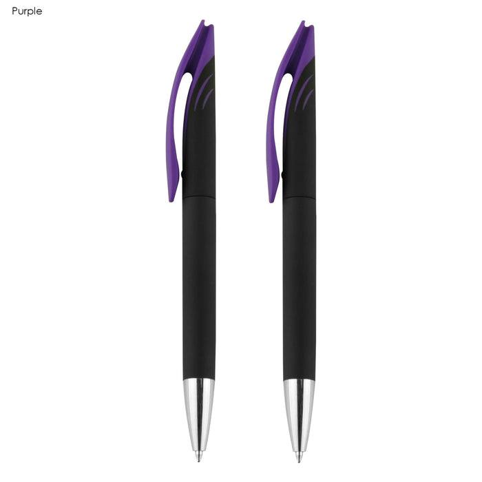 Aster Signature Pen Gift Set - Aster Signature Pen Gift Set featuring two black and purple pens with polished silver tips and a logo.