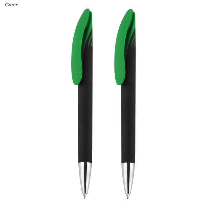 Aster Signature Pen Gift Set - Aster Signature Pen Gift Set featuring two pens with black bodies and vibrant green grips. Includes a branding logo.