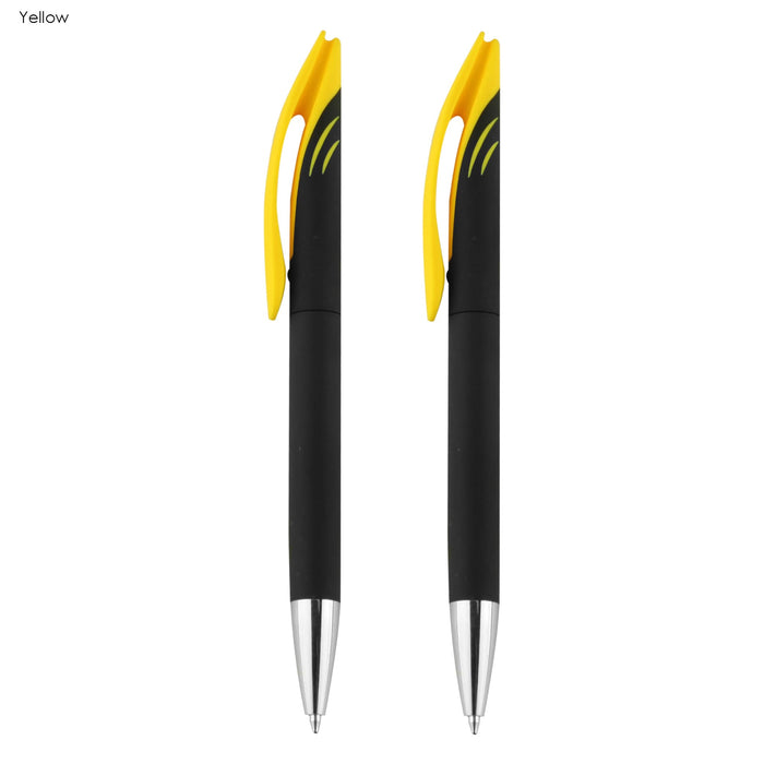 Aster Signature Pen Gift Set - A set of two black and yellow Aster signature pens, featuring a sleek design and a clip for easy attachment.