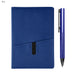 Isaly Notebook and Pen Gift Set - A blue notebook with a textured cover and a matching blue pen. The set includes a pocket for storing notes.