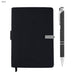 Derly Notebook and Pen Gift Set - A black notebook with a pen, featuring a metallic clip and a sleek design, suitable for business use.